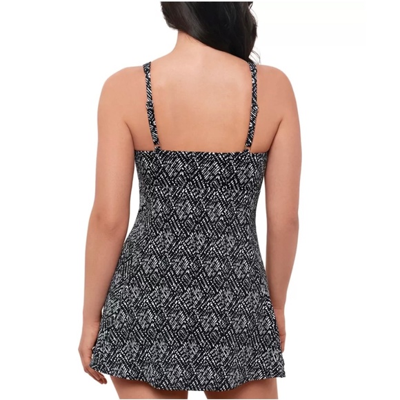 Swim Solutions Womens Abstract Bow Black Chic Tank Swim Dress 18 - Picture 2 of 8